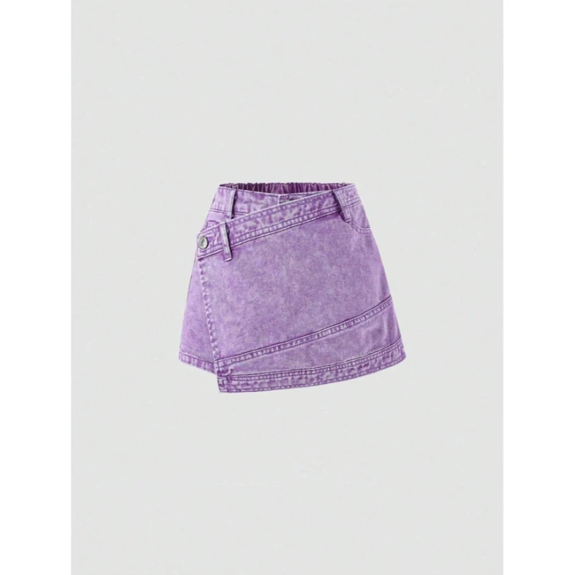 StreeCool Y2K Purple Denim Skort – Girls' Stone Wash 2-in-1