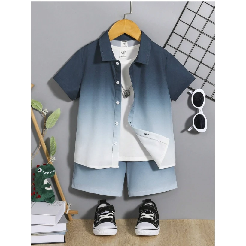 Boys' Cool Gradient Street Style Shirt & Shorts Set